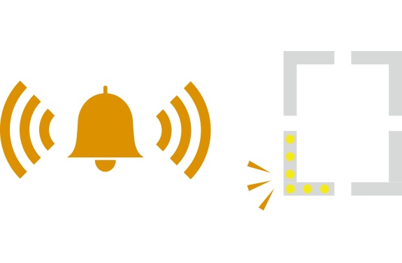 人の接近を検知すると警告音と方向を示すLEDでオペレーターにお知らせ